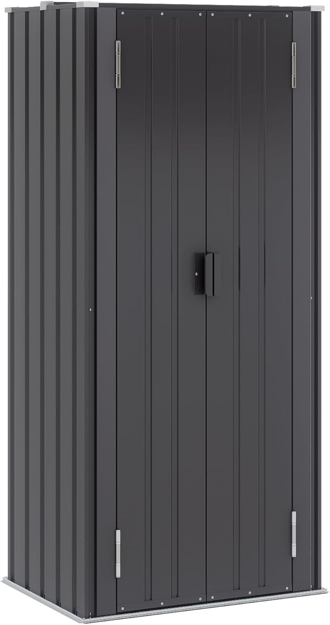 Greesum Outdoor Metal Storage Cabinet, 69'' Lockable Tall Shed, Vertical Tool Organizer with 2 Adjustable Shelves, for Garage, Patio, Backyard, Home & Lawn, Black