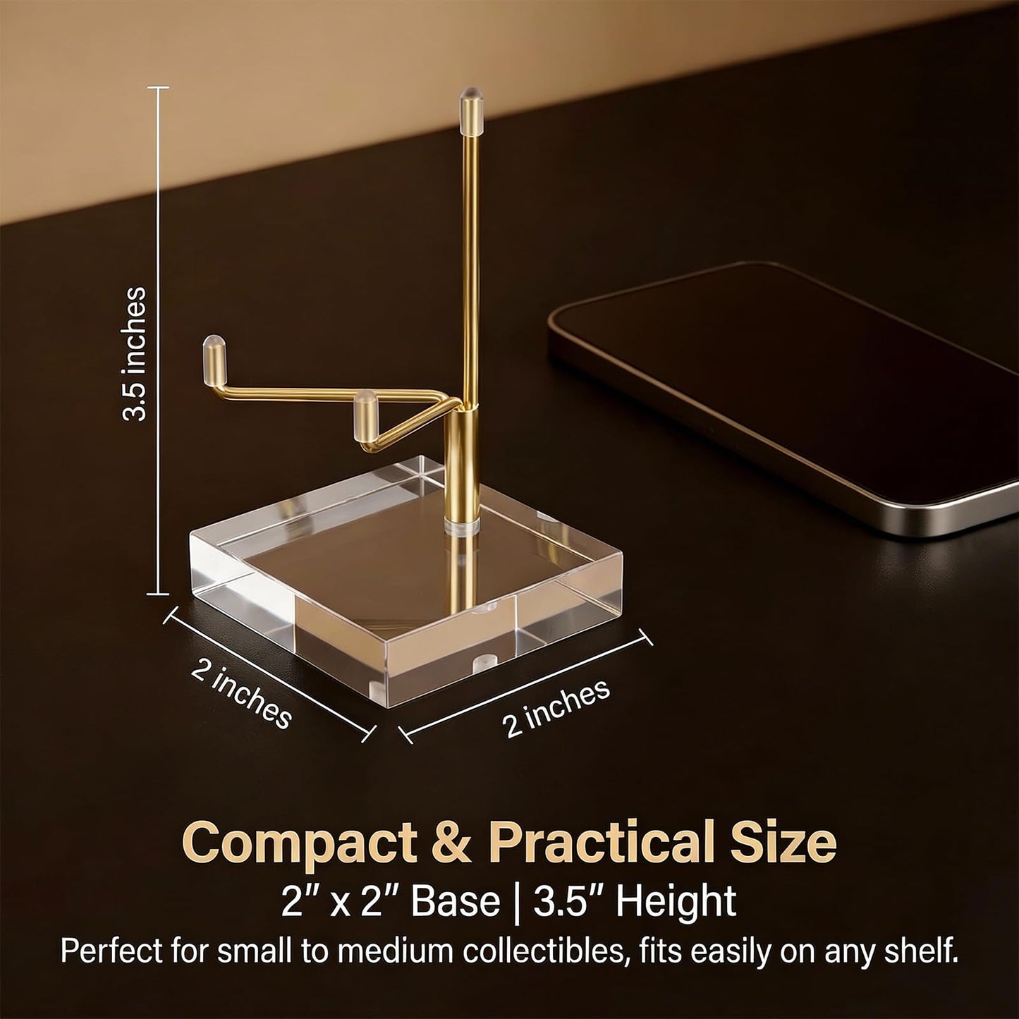 Oqqlin 12 Pcs Crystal Display Stand, 2 x 2 x 3.5 Inch Gold Rock Crystal Stand with Acrylic Base Adjustable Metal Arm Display Stands for Mineral, Agate, Geode, Picture