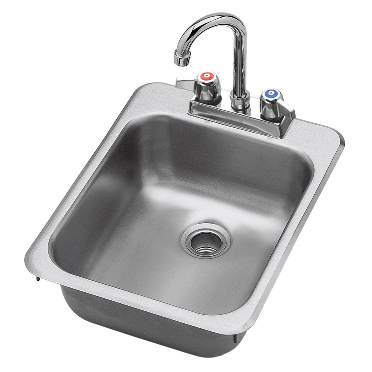 Krowne HS-1317 Single Compartment Drop-in Hand Sink with Center Deck-Mount Gooseneck Faucet and Ceramic Valve for Commercial Restaurant Kitchen | 13"W x 17-1/2"D x 6-3/8H Overall, Stainless Steel, NSF