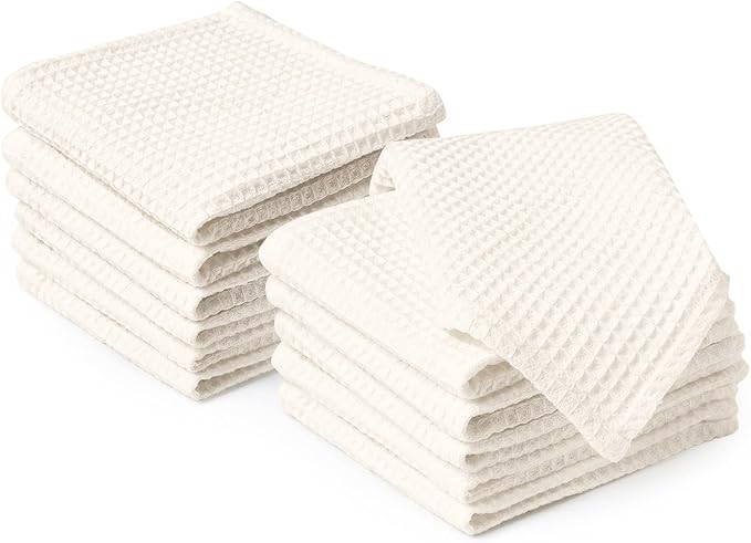 Encasa XO' Waffle Weave Face & Hand Towels – 12"x12", Natural Washcloths Set of