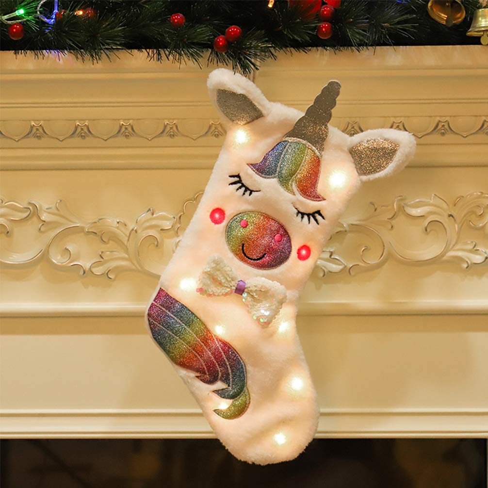 LMXCOL Christmas Stocking with LED Light 17" Sparkly Stocking Fireplace Hanging for Christmas Decorations (Stocking 1)