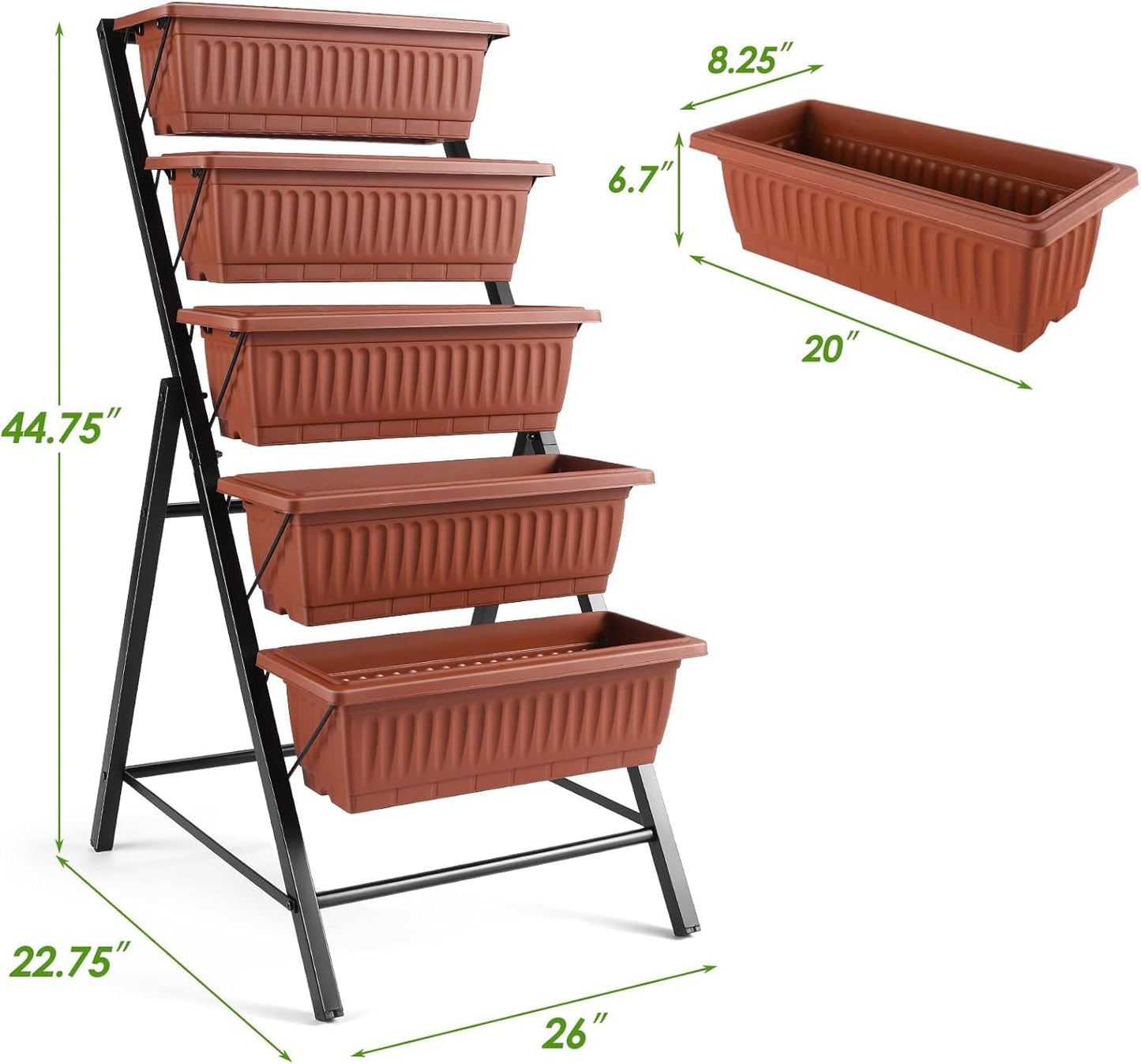Suyncll 2 Pack Vertical Raised Garden Bed, 5 Tiers Elevated Planter Box with Drainage System and 4 Hooks, 4FT Vertical Planter for Herbs Vegetables Flowers, Dark Red