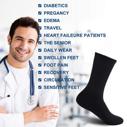 6 Pack Women Cotton Diabetic Non Elastic Loose Socks Gentle Grip Wide Top Ladies Diabetic Socks for Poor Circulation Non-Binding Seamless Soft Top Socks Hosiery Size 4-7 (Black - 6 Pairs)