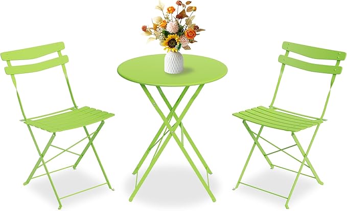 GarveeLife 3 Piece Patio Bistro Set, Folding Patio Bistro Table and Chairs Set