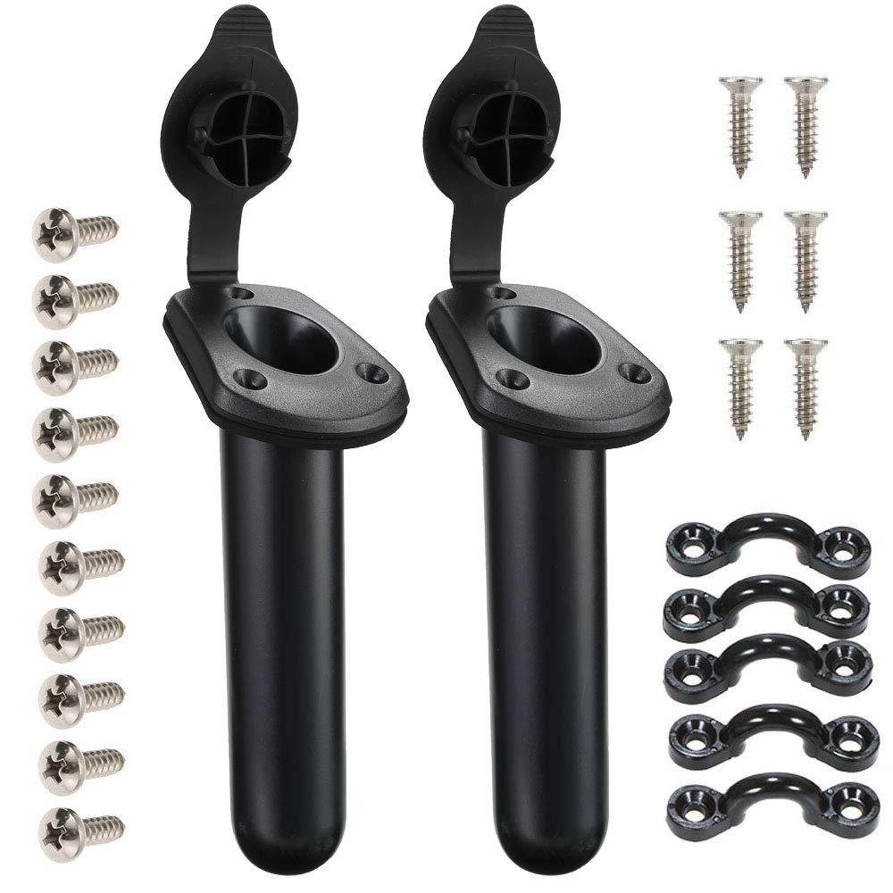 Borogo 2 Pack Kayak Deck Flush Mount Fishing Rod Holders and Cap Cover for Boat, Canoe and Tackle Accessory Tool