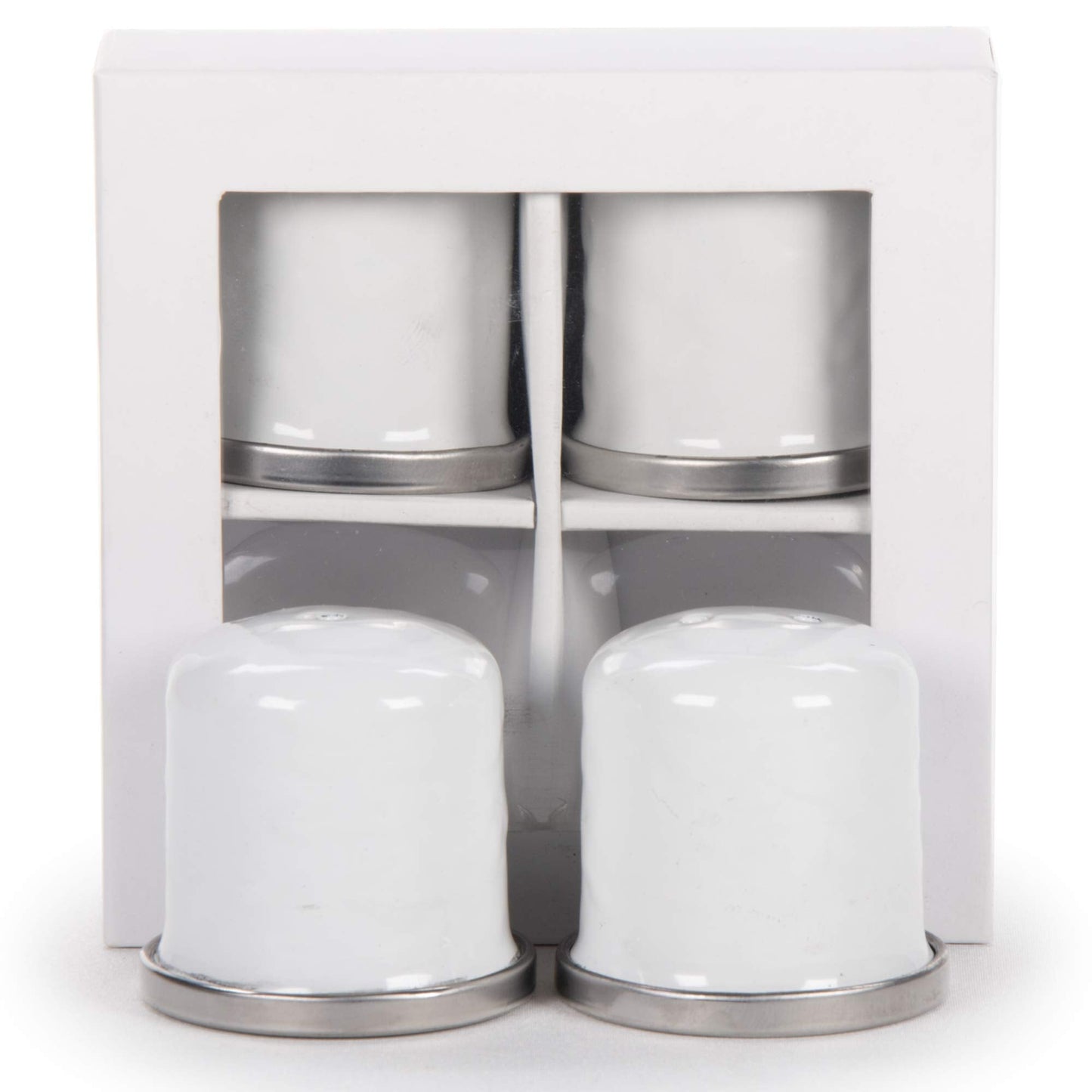 Golden Rabbit Enamelware Salt and Pepper Shakers, 2 Sets in Gift Box, Solid White Textured