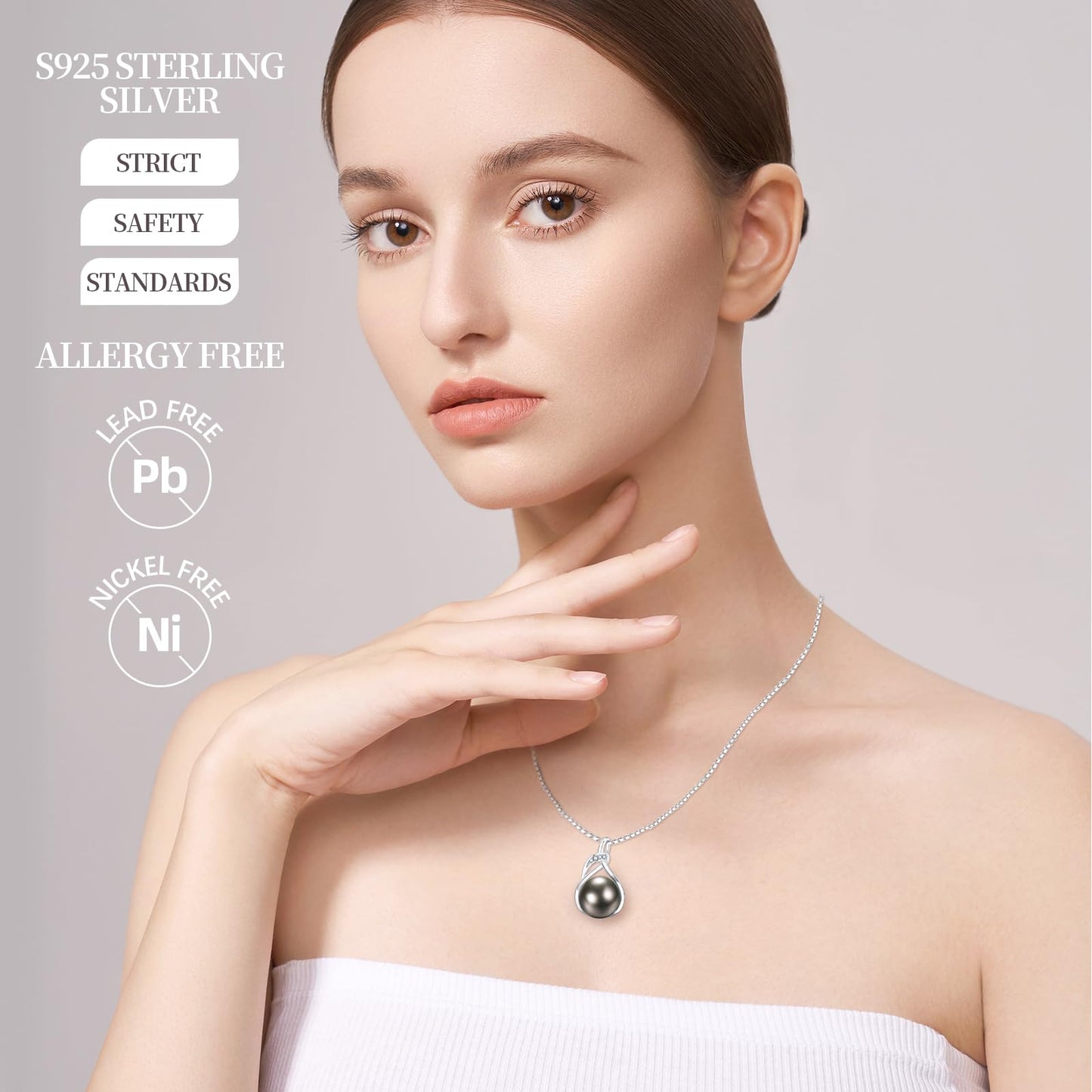 Kraidoey Tahitian Black Pearl Necklace, 9-11mm Round Real Pearls Jewelry,18+2" Sterling Silver Chain 18K Gold Plated Pendant - Gifts for Women Wife Anniversary Birthday Val Wedding Mothers Christmas Day Gift