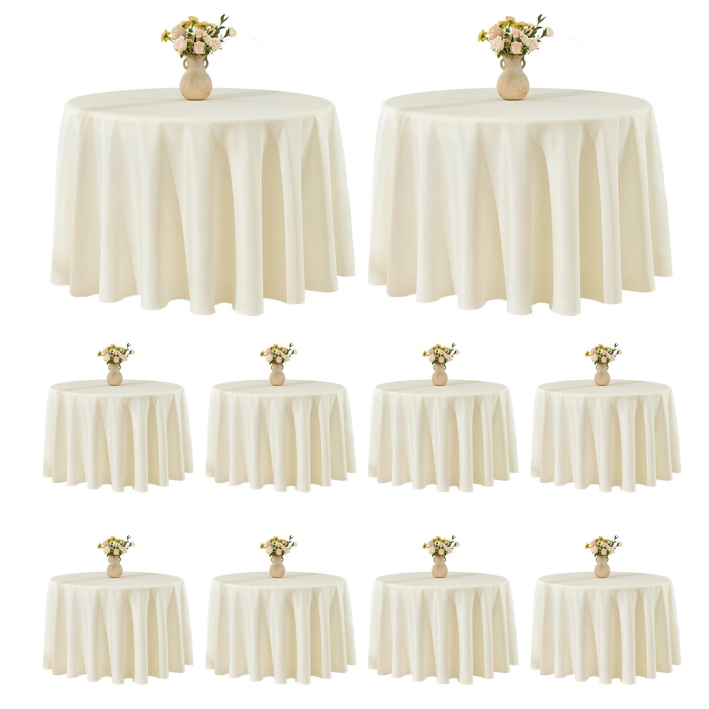 VidaFete Tablecloth 10 Pack 120inch Round Table Cloth Polyester, Stain Wrinkle Resistant Polyester Dining Table Cover for Kitchen Dinning Party Wedding Round Tabletop Buffet Decoration(Ivory)