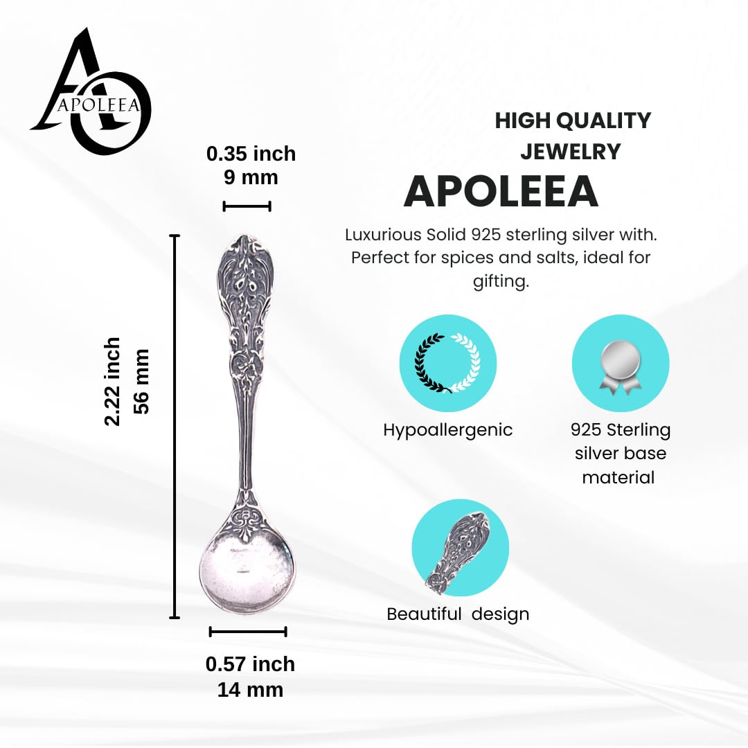 925 Sterling Silver Small Salt Spoon - Premium Quality 2.2" Ornate Floral Spoon - Beautiful Flower Designed Handle - Gift for Culinary Enthusiasts