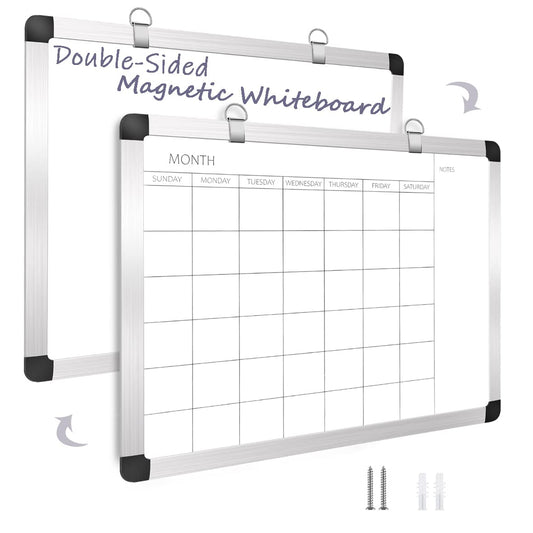 TORASO Dry Erase Monthly Calendar Board, Magnetic Surface Whiteboard for Wall, Office/School/Home, Aluminum Frame Hanging Board 11.8"x 15.7"(YL-Silver-3040-A)