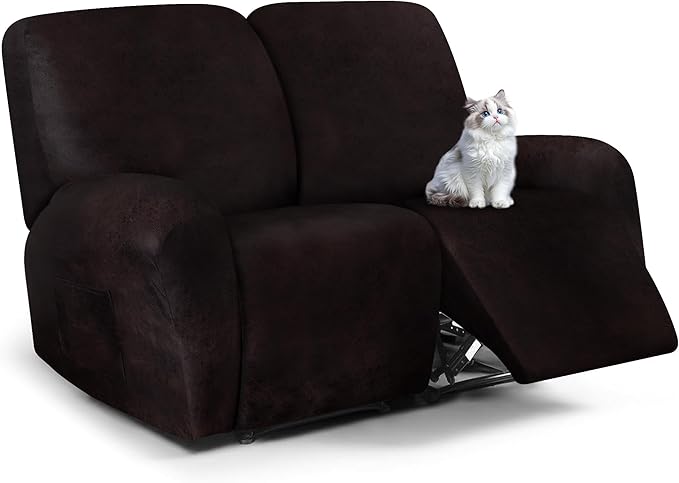 ANARACHON Leather Look Loveseat Recliner Cover, 6-Pieces Stretch Dual Recliner