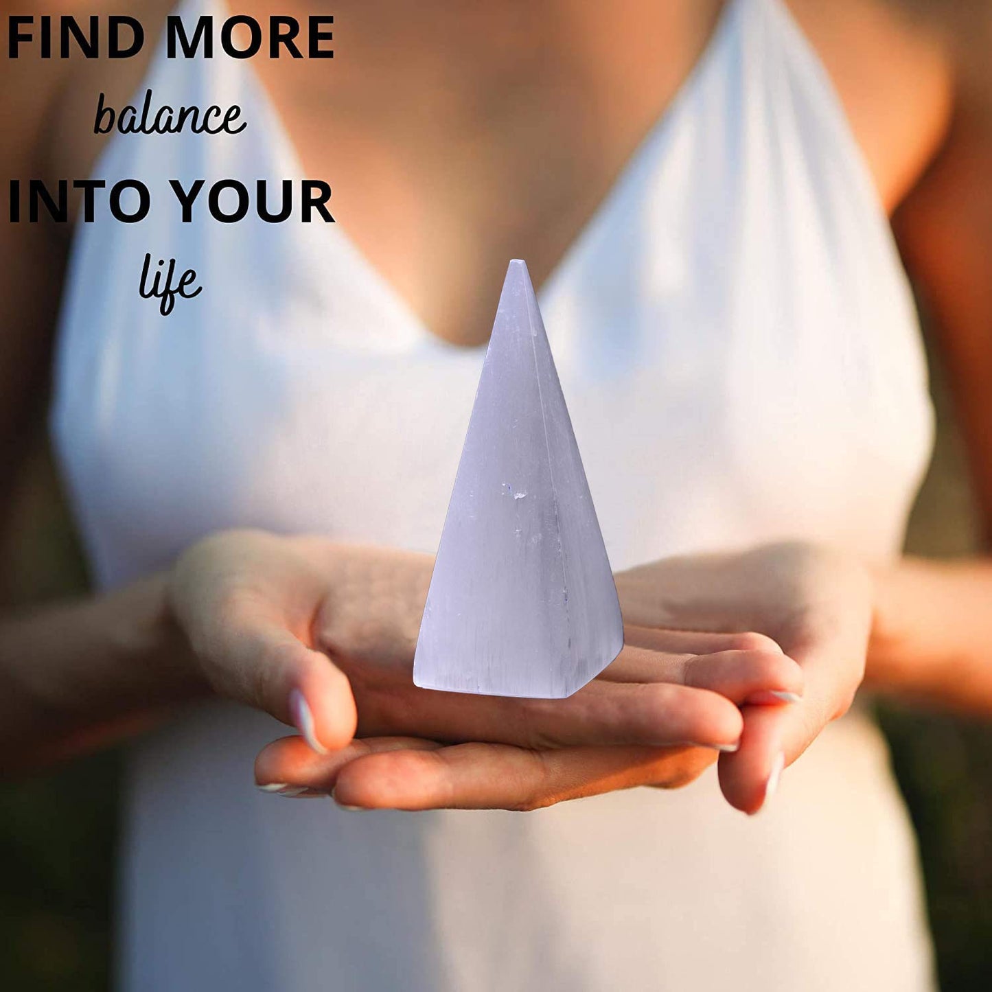 JIC Gem 2pcs Selenite Pyramid 4" Crystal Point White Reiki Healing Crystal Stone for Energy Cleansing and Protection