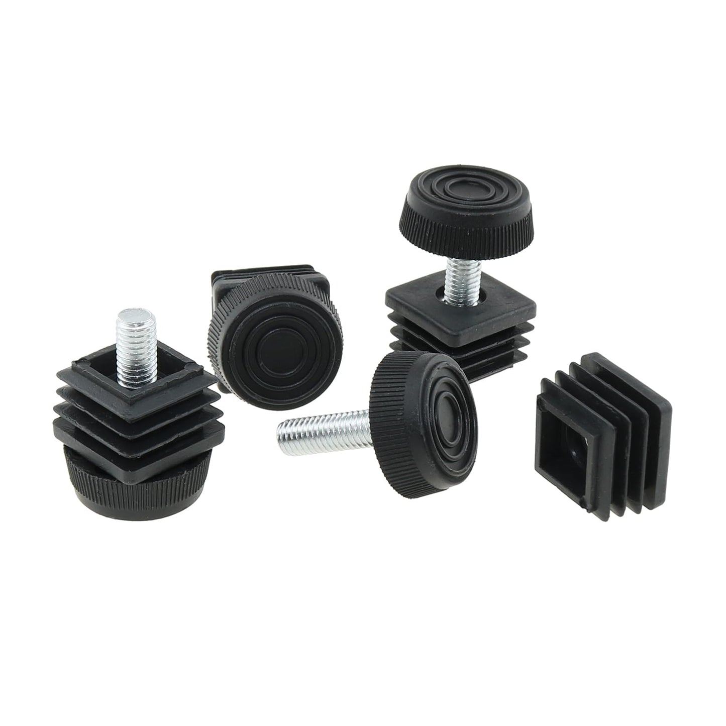 DGZZI 4PCS Plastic Metal Square Tube Insert Kit Adjustable Levelling Feet Black Furniture Adjustable Feet Nut Pipe Plug Supporting Feet for Mechanical Equipment and Fitness Equipment and Rack