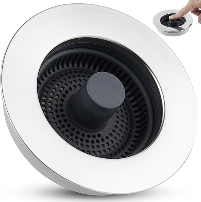 Universal Kitchen Sink Strainer Stopper Combo, 3 in 1 Pop Up Kitchen Sink