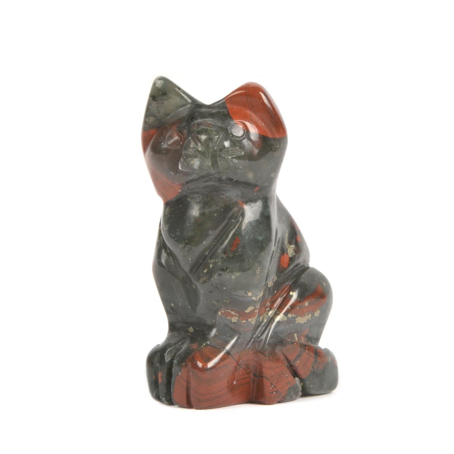 Justinstones African Bloodstone Cat Guardian Statue Home Decor Reiki Chakra Healing Crystal Desk Gemstone Decoration Stone Crafts Gemstone Collectible Gift 2 inch