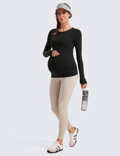 CRZ YOGA Women's Butterluxe Maternity Long Sleeve Top Pregnancy Clothes Crewneck Basic Shirts Soft Athletic Yoga Casual Tee Shirt Black 12