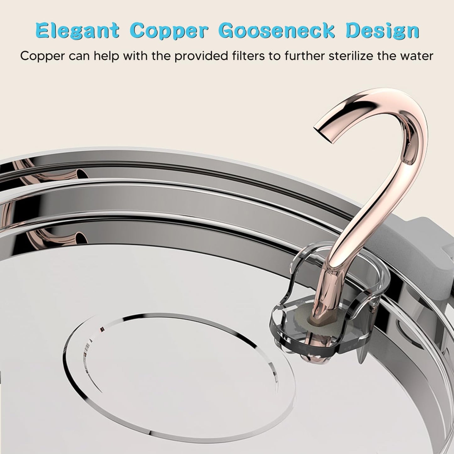 Tomxcute Cat Water Fountain - 4.0L/135oz Gooseneck Copper Faucet Design Cat Fountain for Drinking - Large Capacity Stainless Steel Cat Water Fountains - Comes with 3 Replacement Filters