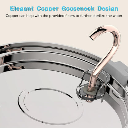 Tomxcute Cat Water Fountain - 4.0L/135oz Gooseneck Copper Faucet Design Cat Fountain for Drinking - Large Capacity Stainless Steel Cat Water Fountains - Comes with 3 Replacement Filters