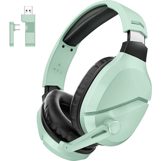WolfLawS Wireless Gaming Headset with Noise Canceling Microphone for PS5, PC, PS4, 2.4G/Bluetooth Gaming Headphones with USB and Type-c Connector, Wired Mode for Controller (Green)