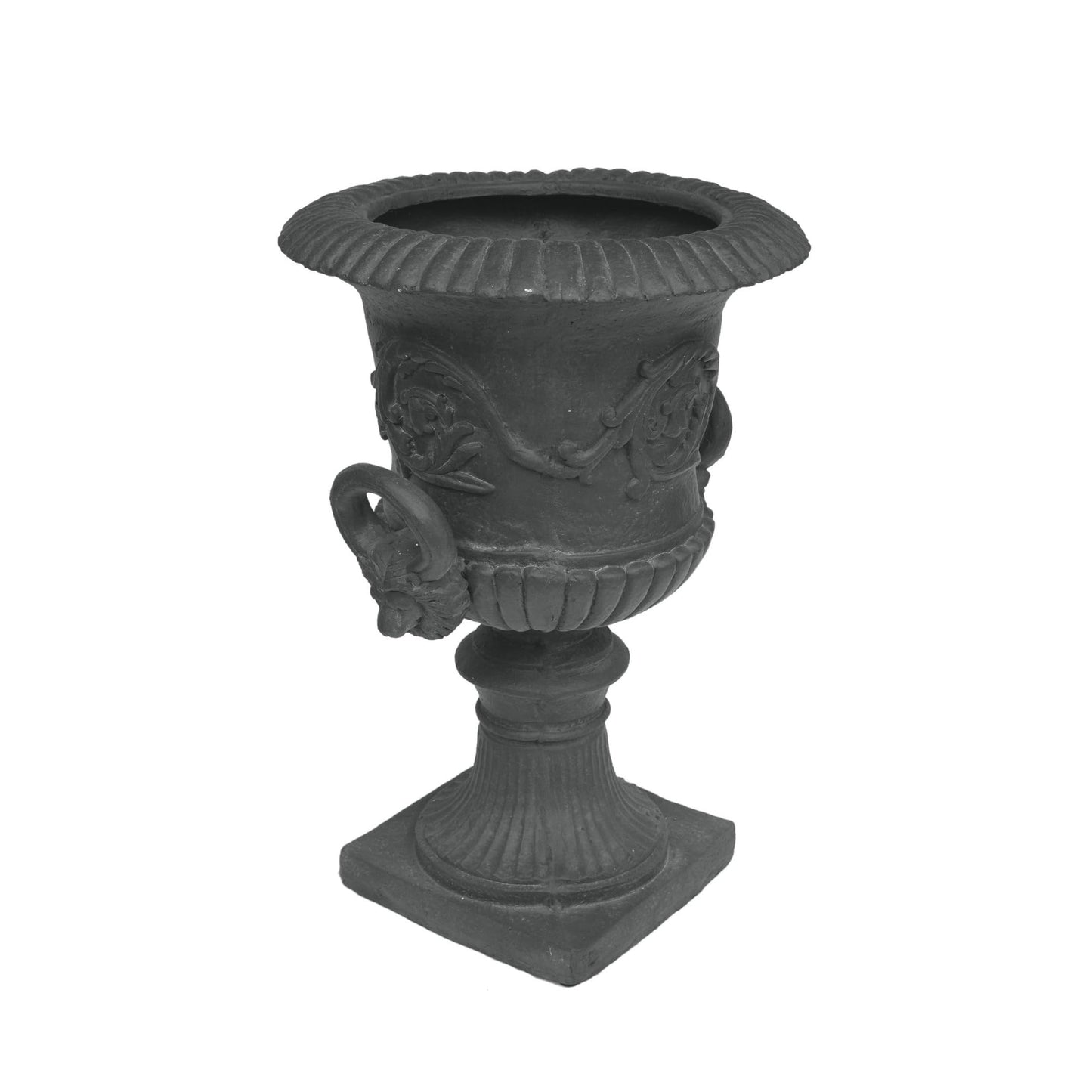 PETALORE Antique Gray Large Urn Planter Outdoor, Tall Pedestal Planters for Outdoor Plants, Classic Roman Garden Urn Flower Pot with Square Base, Magnesium Oxide Faux Stone Planter for Patio or Porch