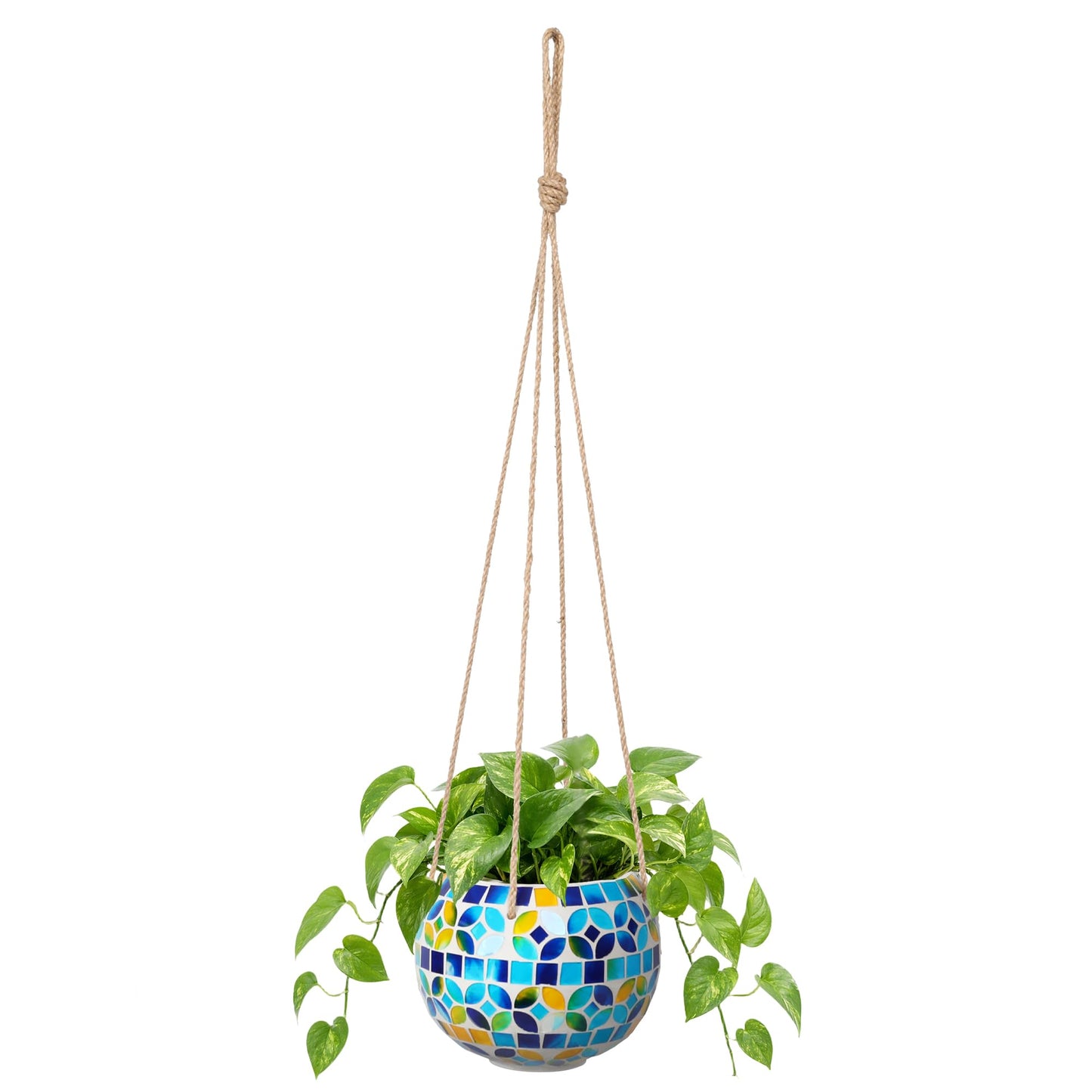 Chonsun Ceramic Hanging Planter Mosaic Hanging Flower Pot Small Plant Pot for Indoor Plant Garden Decor Disco Ball Planter with Drainage Square Blue