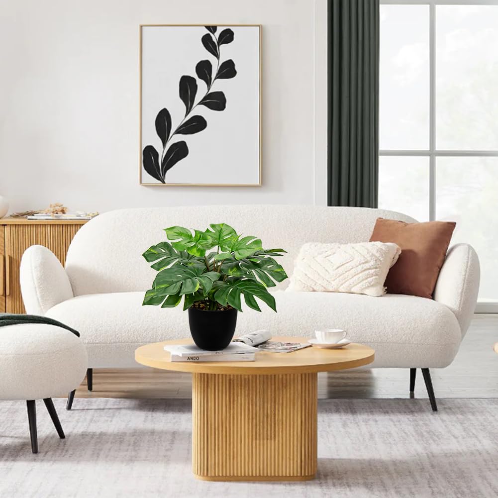 Hollyone Artificial Monstera Plant Faux Monstera Plant Potted Fake Tropical Plants in Black Pot for Indoor Outdoor Home Desk Office Garden Farmhouse Decoration