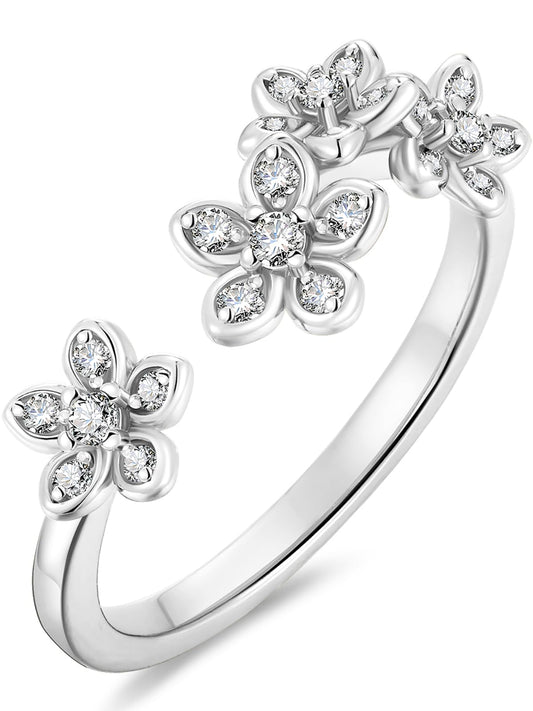 CYW Sterling Silver Moissanite Ring Adjustable Flower Floral Womens Stacking Open Rings Size 9