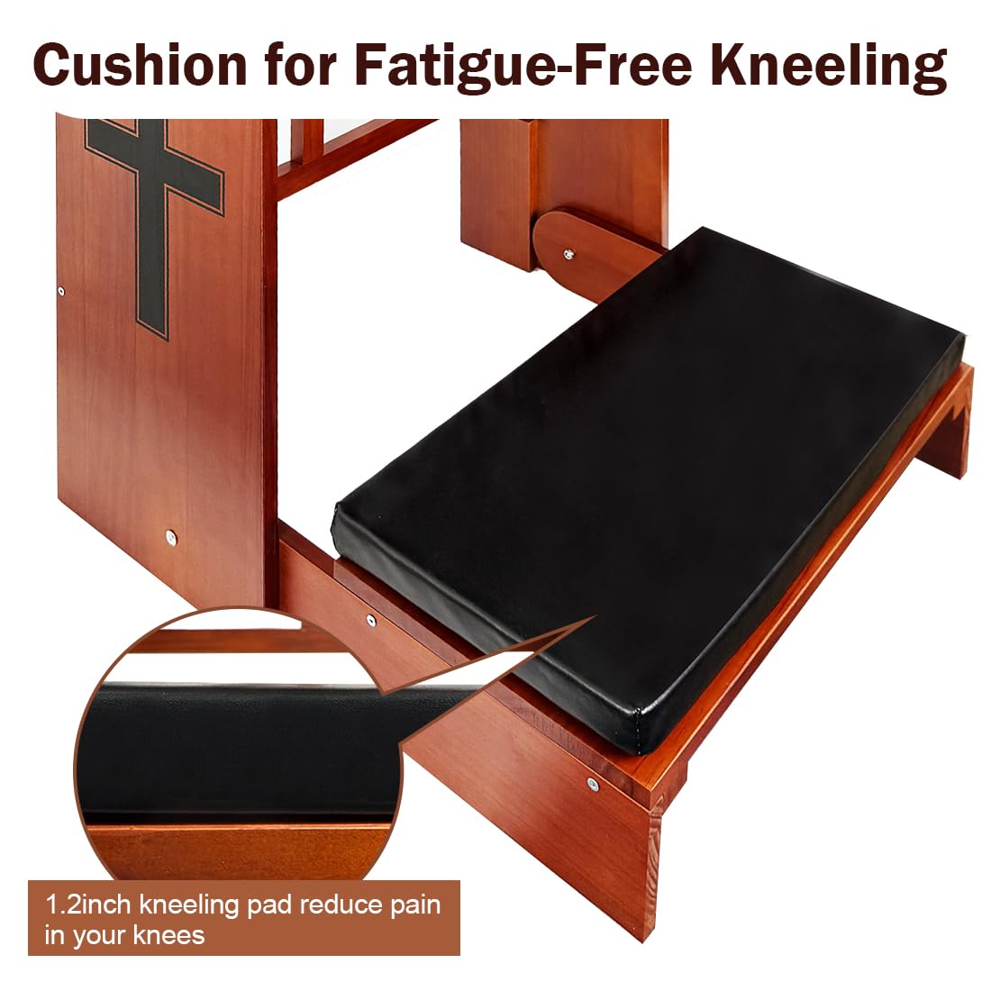 DOLEMODUO Wooden Prayer Kneeler with Storage Shelf & Cushion - Folding Prayer Bench for Home and Church, Comfortable Kneeling Devotional Pew Bench, 32" H x 22" W