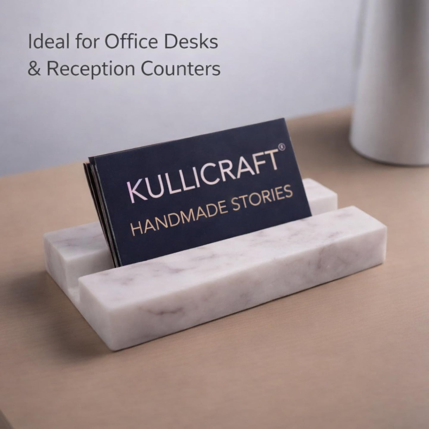 KC KULLICRAFT Business Card Holder for Desk - Business Card Display Holder - Made Of White Carrara Marble - Desk Organizer Stand For Business Cards - Cute Office Desktop Accessory For Men And Women.