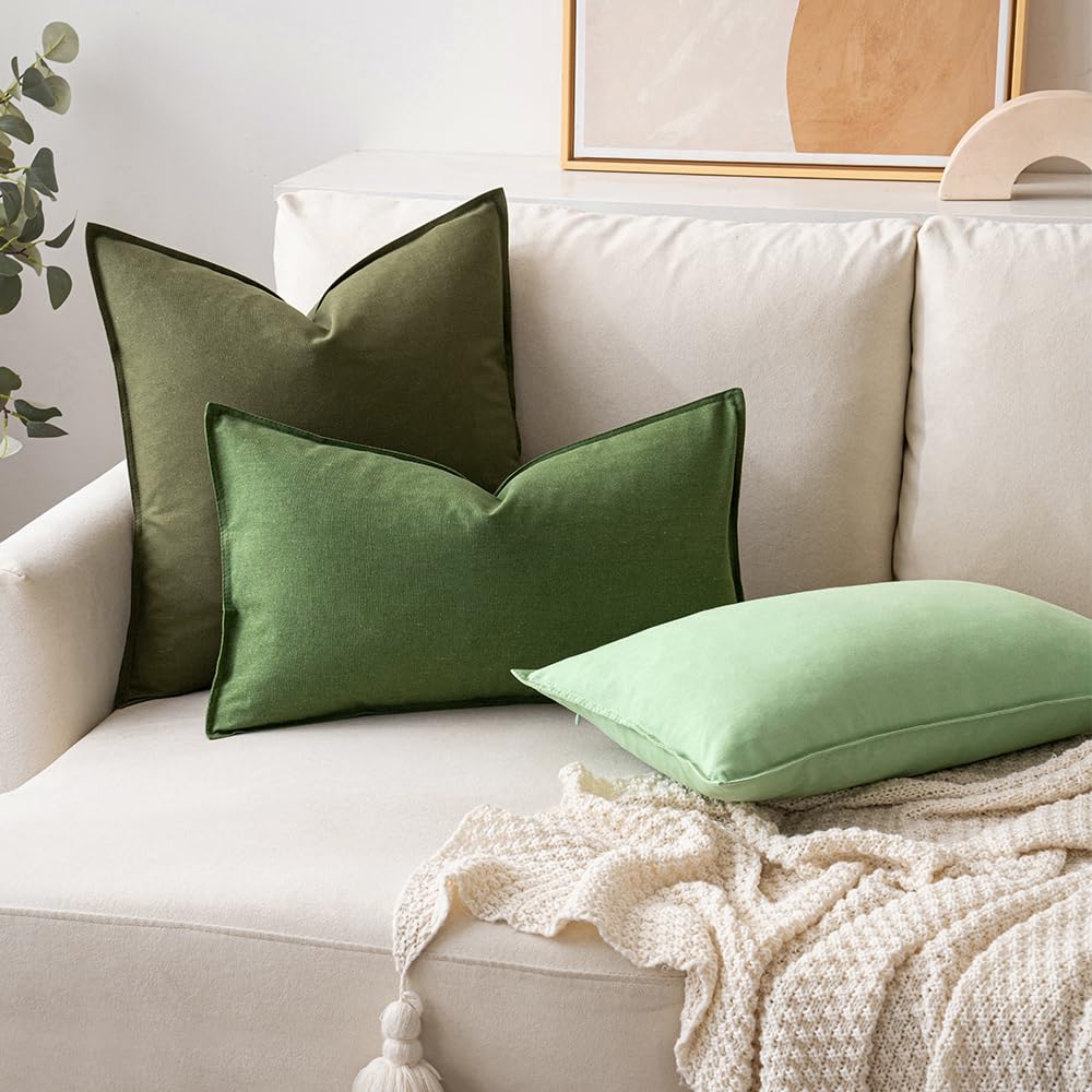 MIULEE 24x24 Inch Pack of 2 Decorative Linen Pillow Covers Boho Farmhouse Modern Soft Accent Euro Shams Throw Pillows for Bed Neutral Cushion Covers Sofa Couch Living Room Home Decor, Olive Green