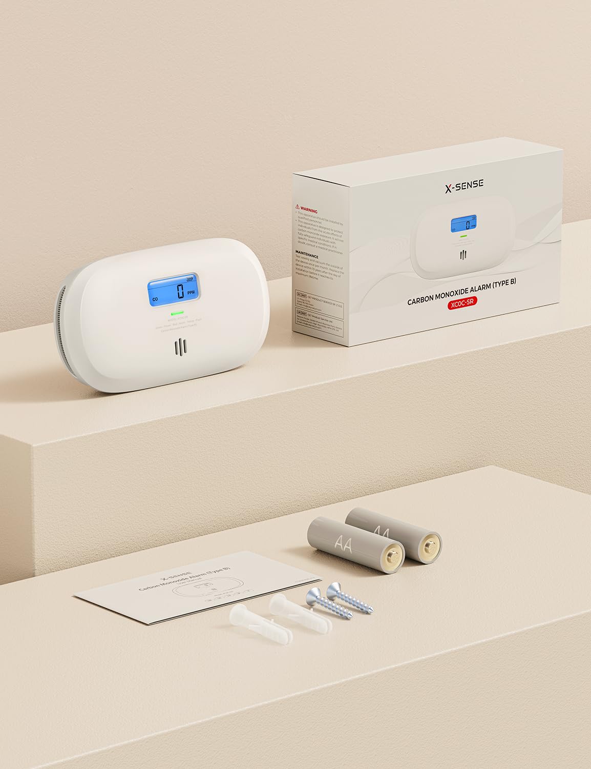 X-Sense Carbon Monoxide Detector, Replaceable Battery Powered CO Alarm with Digital Display, Portable Carbon Monoxide Alarm for Home with CO Peak Value Memory, XC0C-SR, 1-Pack