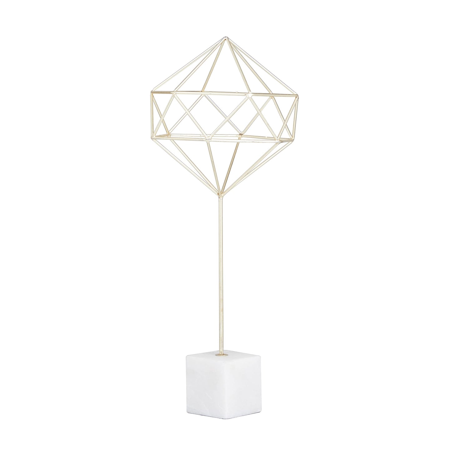CosmoLiving by Cosmopolitan Marble Geometric Sculpture with Marble Base, 9" x 9" x 22", Gold