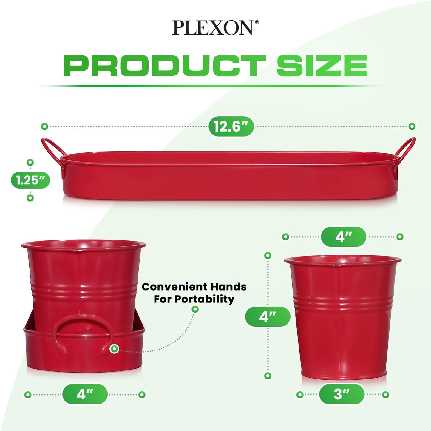 Plexon Herb Planter Indoor Garden Set of 3 with Tray, Metal Herb Pots for Indoor Plants, Round Kitchen Garden Kit Ideal for Windowsill Planter or Countertop, Red Powder Coated