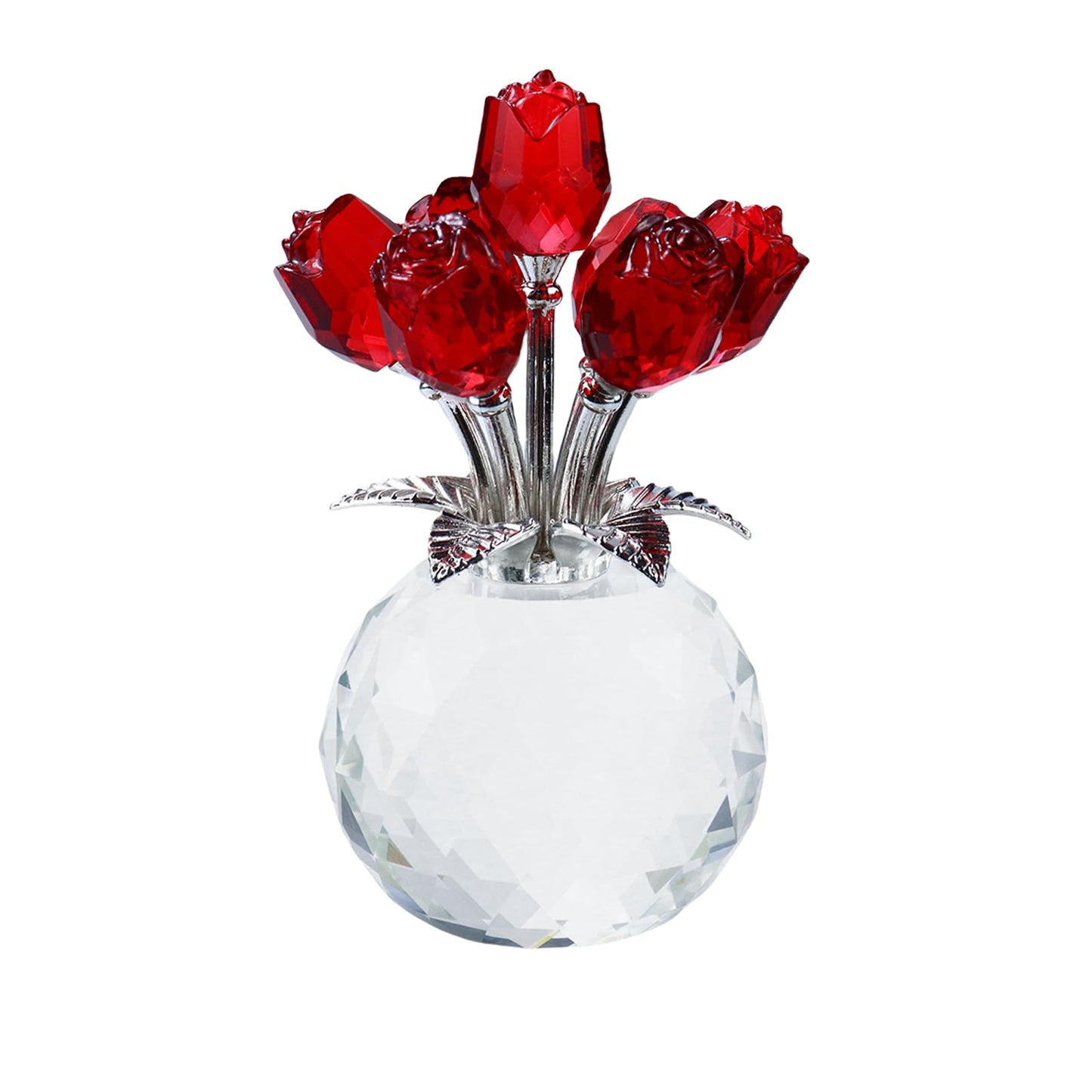QAZMJUE Handmade Crystal Rose Flower Figurine - Elegant Red Glass Rose Bouquet for Wife, Mom, Women, Anniversary, Birthday, Wedding, Christmas, Home Decor Gift