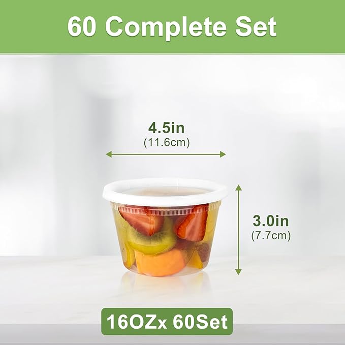 60 Sets Deli Containers with Lids 16 oz, Leak-Proof & BPA Free Airtight Takeout