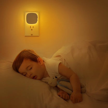 AUVON Plug-in LED Backlit Night Light with Motion Sensor & Dusk to Dawn Sensor, Dimmable Amber Nightlight with 1-50 lm Adjustable Brightness for Bedroom, Bathroom, Stairs, Hallway (4 Pack)