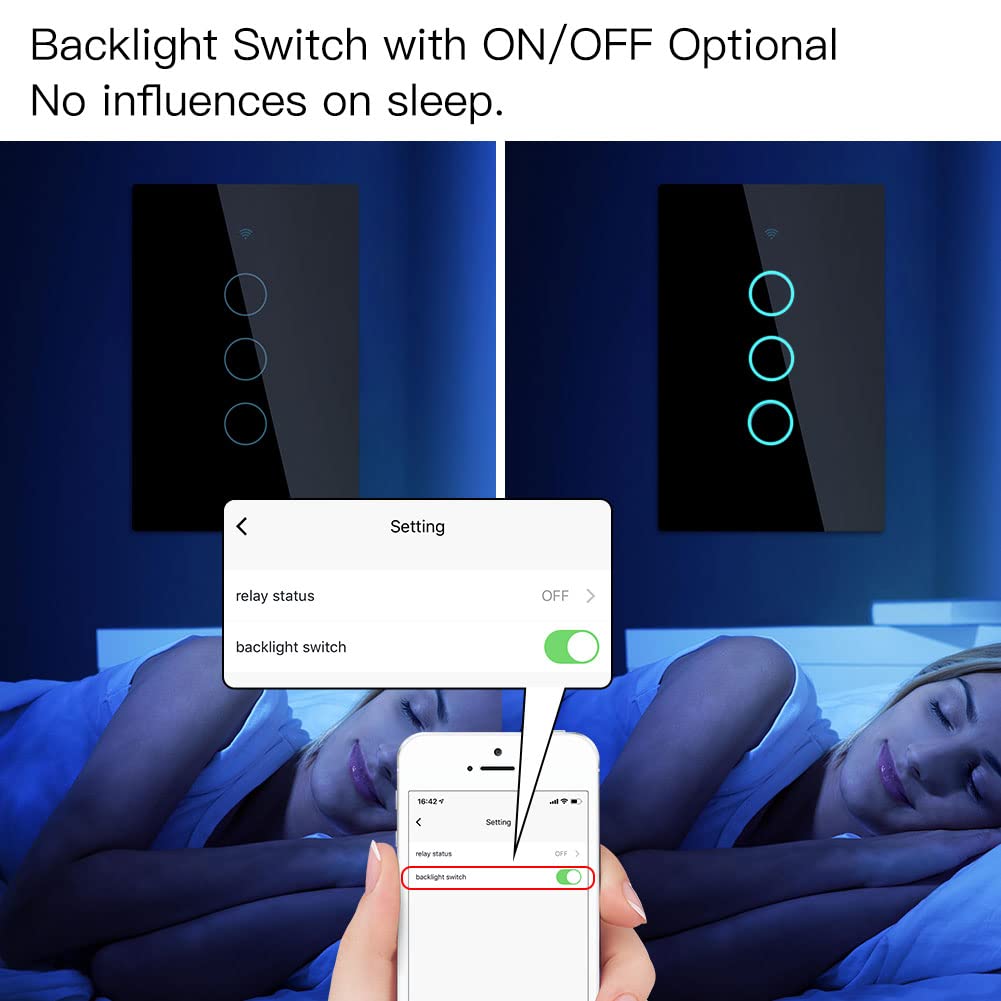 MOES Touch Wall Single Live Wire Smart Switch，No Neutral Wire Needed, 2.4GHz WiFi RF433 Light Switch Works with Smart Life/Tuya App, Alexa and Google Home, Single Pole 110V, White 1 Gang