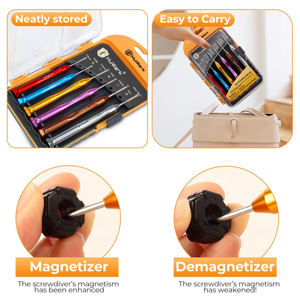 MulWark 6pc Magnetic Micro Precision Screwdriver Set - Mini Flat & Phillips Heads for Glasses, Watch, iPhone & Electronics Repair (CR-V Steel)