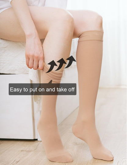 2 Pairs Medical Compression Socks for Women & Men 20-30 mmHg, class 2, Best Graduated Stockings Support Fit for Travel Flight Running Varicose Veins Pregnancy Nurses (2x Beige, XXL)