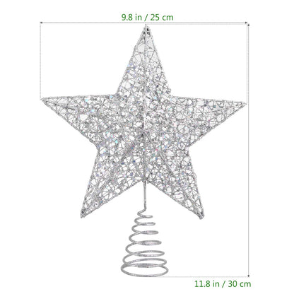 Christmas Tree Star Topper Lights,Xmas Tree Glittered Tree-top with Led Party Home Decor,Silver (Silver 1)