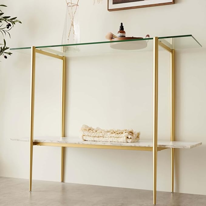 LumFurn Glass Console Table for Living Room, Foyer & Entrance, 2-Tiers