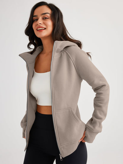 Trendy Queen Womens Zip Up Hoodies Fleece Jackets Oversized Sweatshirts Fall Fashion Outfits Sweaters Winter Clothes 2025 Khaki S