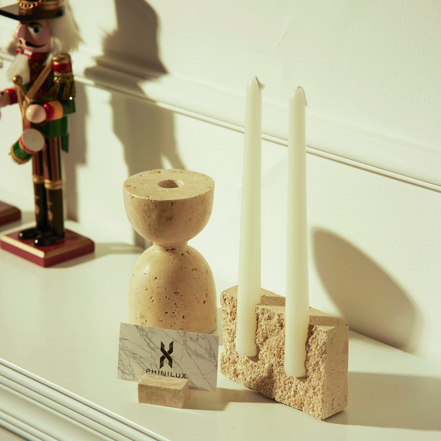 Marble Taper Candle Holder,Travertine Stone Candlestick Holder, Beige