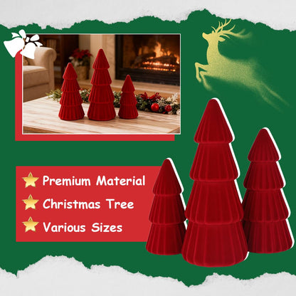 Joyhalo Tabletop Christmas Trees, Set of 3 Velvet Christmas Trees Indoor Xmas Decoration Centerpieces for Table, Mantel, Holiday, Party and Home Decor, Red
