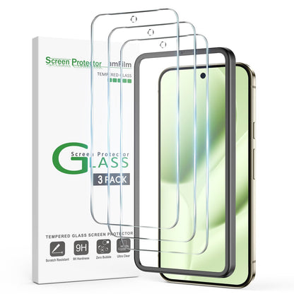 amFilm Designed for Google Pixel 10 Pro Pixel 10 / 9 / 9 Pro 6.3" Screen Protector: 2025/2024 Tempered Glass, Ultrasonic Fingerprint Compatible, Easy Installation Frame, Anti Scratch, Bubbles-Free,3 Pack