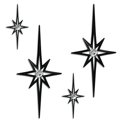 sxnzequnze 4 Pcs Star Wall Art for Home Decor Living Room Bedroom Office Metal 3D,Bling,with Hanging Hook Starburst Midcentury Sculpture Retro Gallery Accent Celestial -Black 16.5in/9.4in