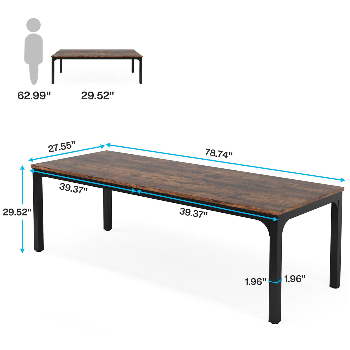 Tribesigns 78.7 Inches Extra Long Computer Desk 2 Person Desk, Double Long Desk, Workstaion for Home Office, Brown+Black