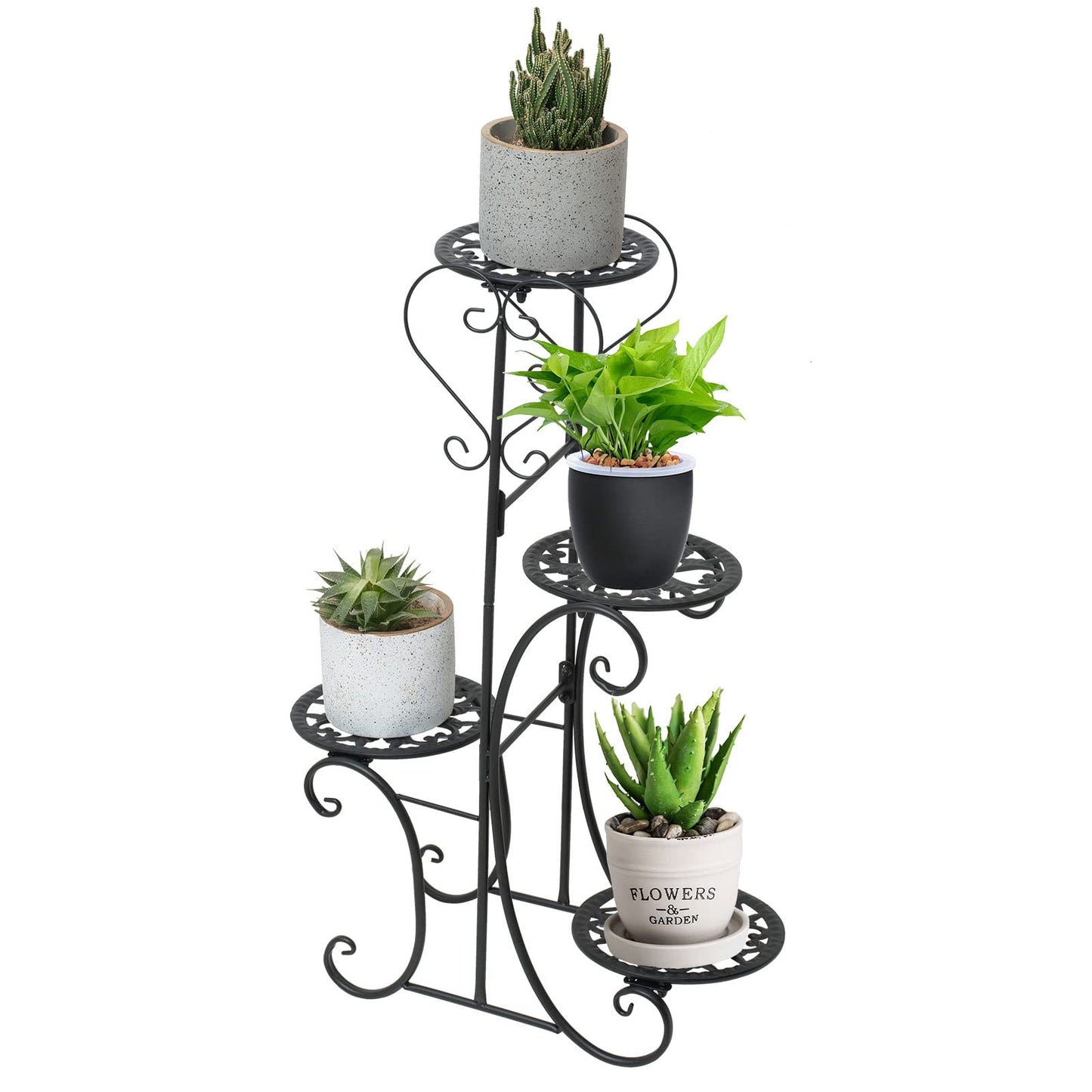 WUSILILU Plant Stand Indoor Tall, 4 Tier Metal Flower Pot Display Shelf Black Multilayer Flower Holder Rack Corner Organizer for Patio Orchid Office Porch Living Room Garden Balcony
