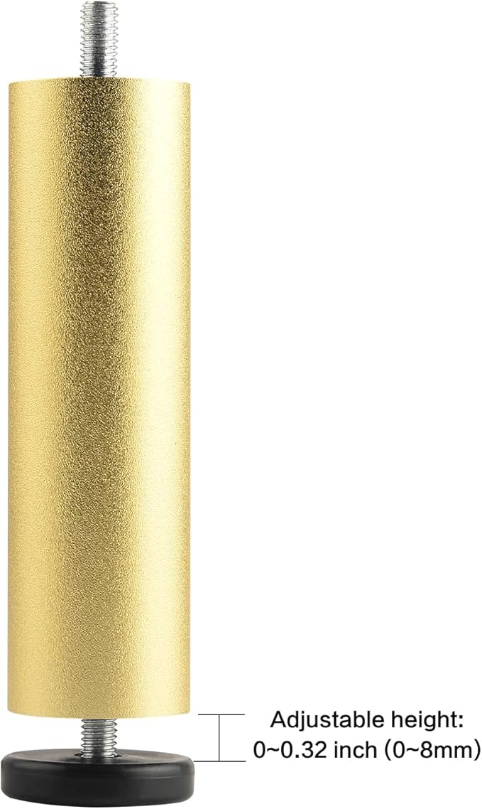 4 Pack 6 Inch Gold Metal Adjustable Furniture Risers Cylinder Legs Adjustable