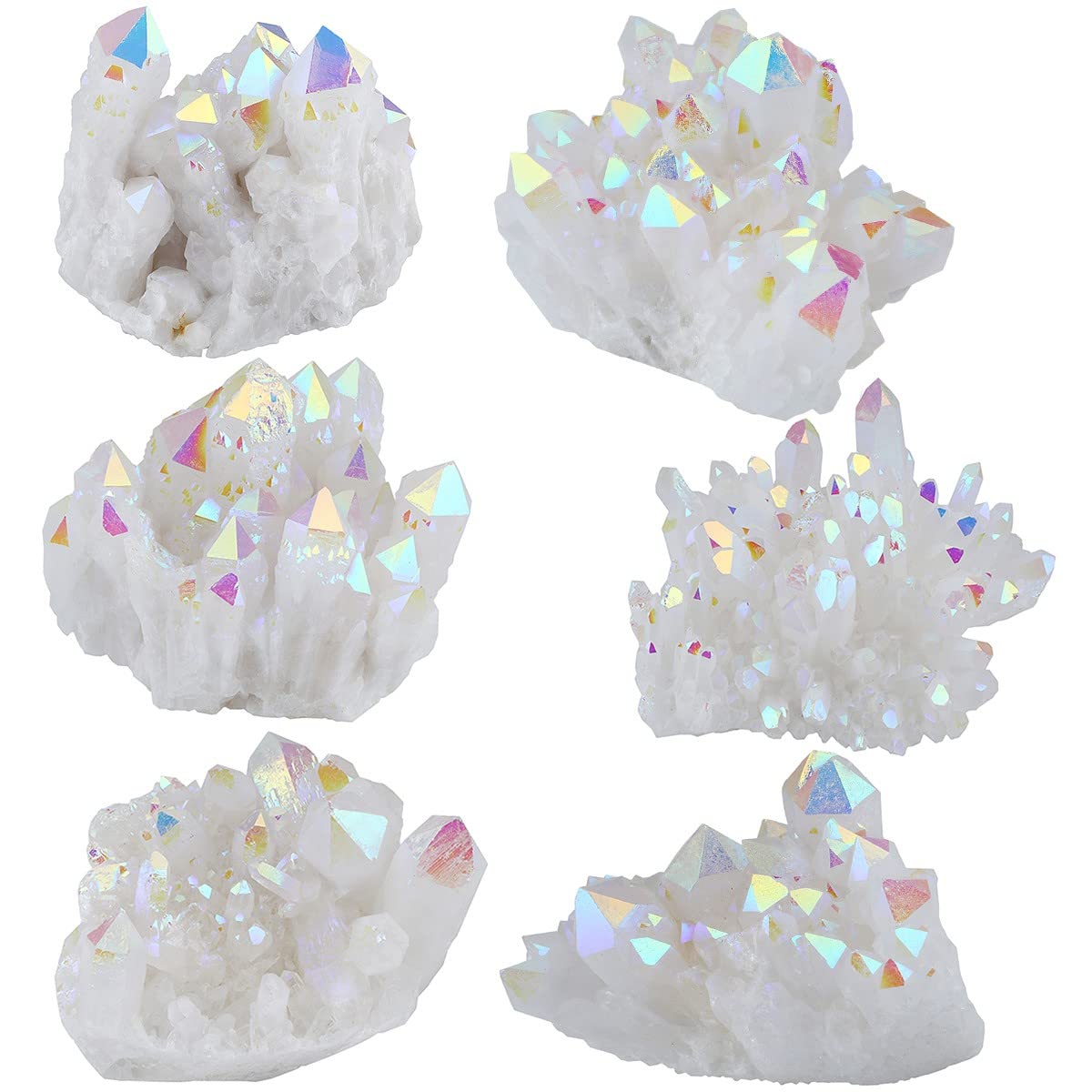 Nupuyai Titanium Coated Irregular Quartz Crystal Cluster Decor for Home Office Natural Druzy Rock Crystal Stone Specimen, White